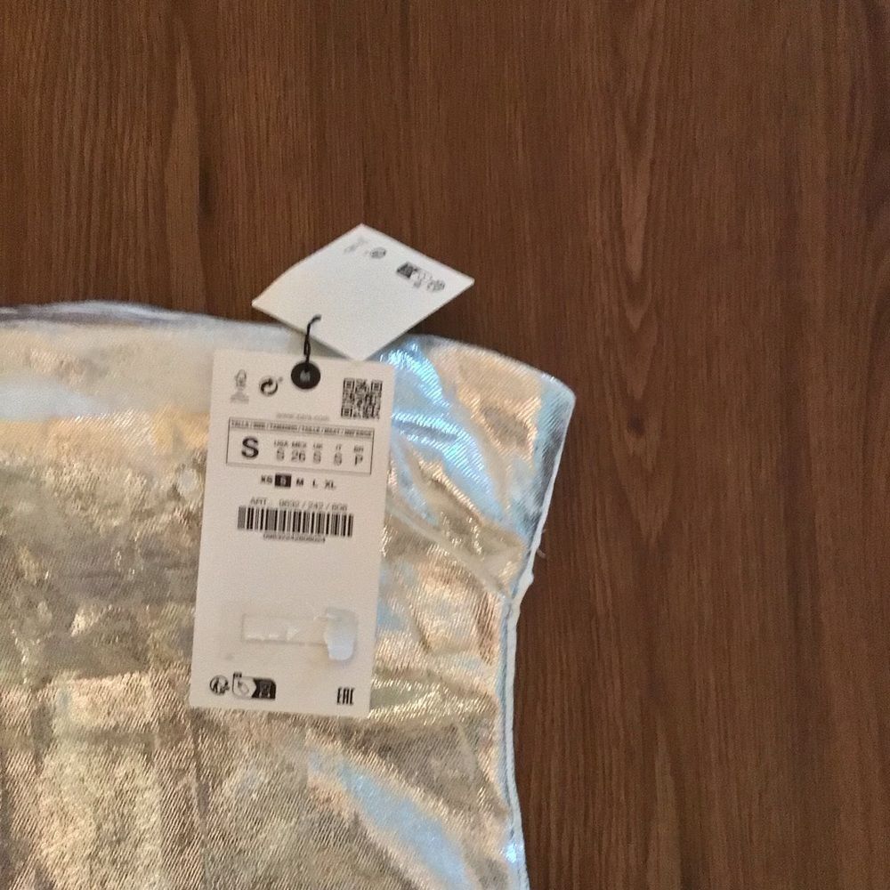 NWT Blogger Favorite Zara Silver Metallic Shiny Strapless Denim Dress - Picture 7 of 9